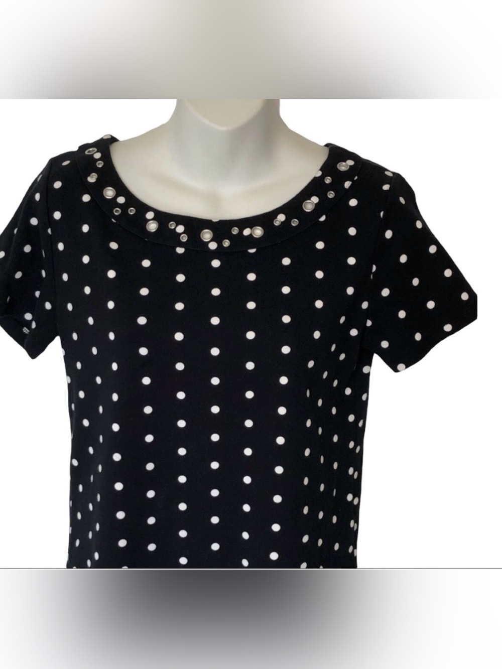 Black & White Polkadot Short Sleeve Top Shirt in size medium by Rafaella